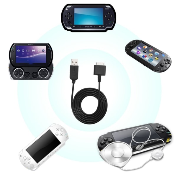 PSP GO  2 i 1 USB Data Sync Laddningskabel Svart
