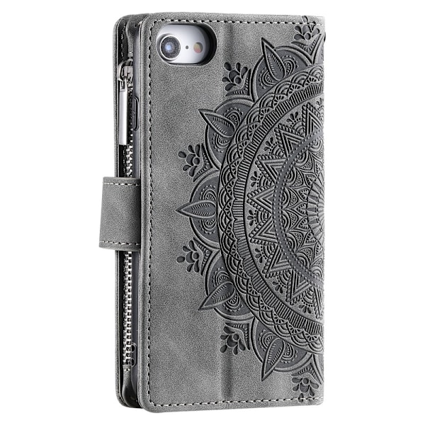 För iPhone 16e plånboksfodral Fodral Skal Mandala blommönster grå