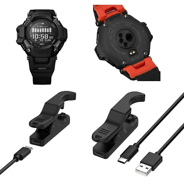 100 cm laddningskabel för Casio G-SHOCK GBD-H2000 Smart Watch-laddare Svart