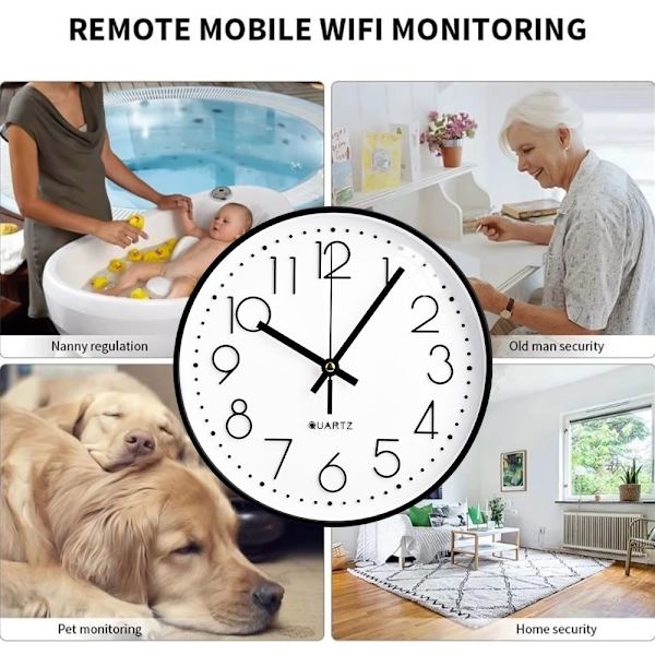 Seinäkello MiniCamera Valvonta Piilotettu WiFi Kamera Spy Black