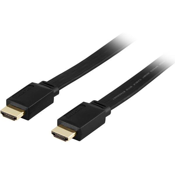 DELTACO platt HDMI 1.4-kabel, HDMI Type A ha, guldpläterad, 1m, Svart