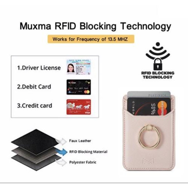 MUXMA-kortinpidikkeen rengasteline RFID-estävä liimainen luottokorttipaikka - vaaleanpunainen Pink