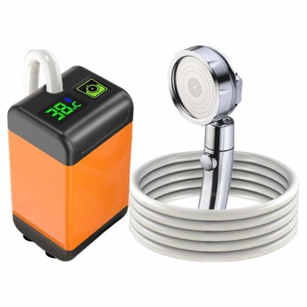 7800mAh camping elektrisk dusj med smart temperaturmåling + 3 sprøytemodus Orange