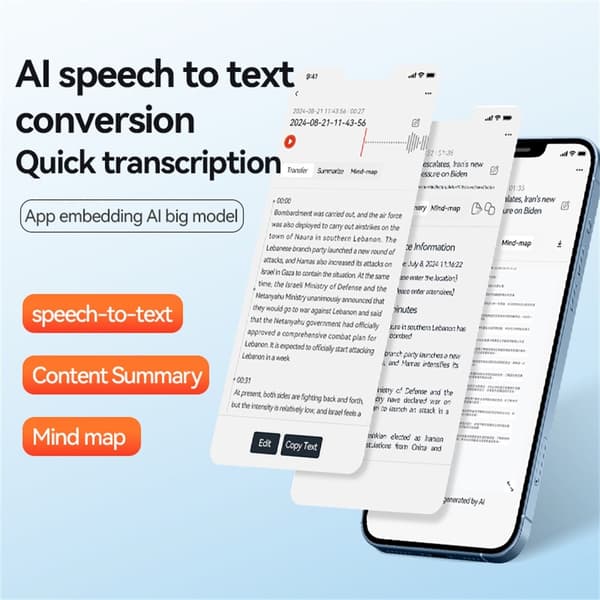Oversetter AI Stemmeopptaker ChatGPT 128 GB Smart Transkripsjon Oversettelse Black