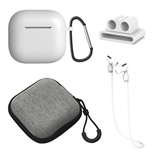 For AirPods 4 5 stk Tilbehør Veske Oppbevaringsboks Halsstropp Hodetelefonholder Nøkkelring - Hvit White