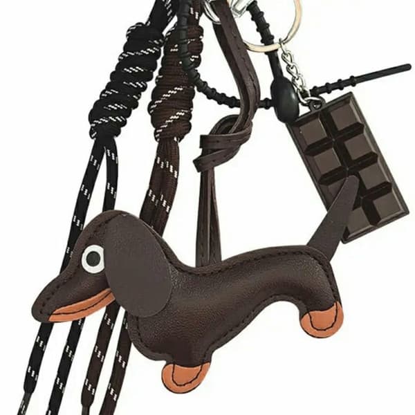 Dachshund Keychain Chocolate Charm Strap PU Bag Charm for Handbag Brun