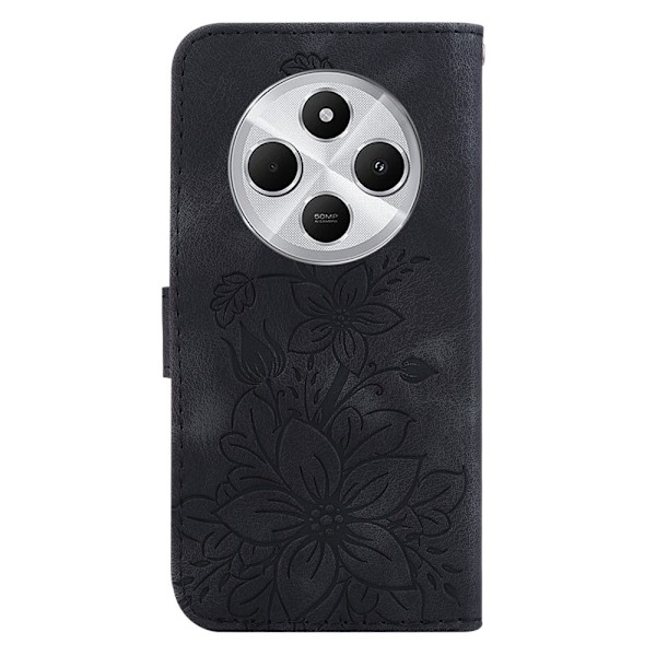 For Xiaomi Redmi 14C 4G Case Lily Flower Imprint Phone Cover with Stand Black
