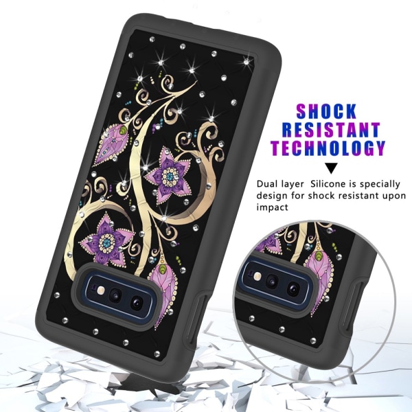 Samsung Galaxy S10e Pattern PC TPU -puhelimen kuori - Vivid Flower Black