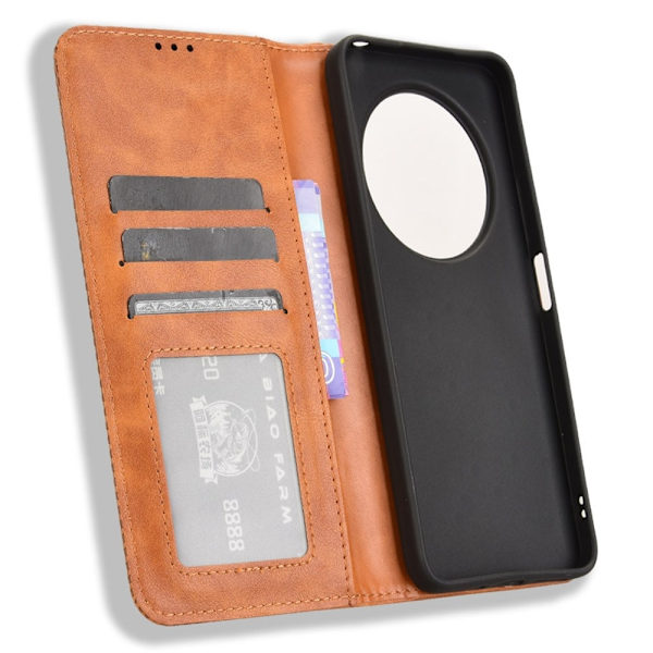 Etui med lommebok og stativ for Xiaomi Redmi 14C, Retro-design Brown