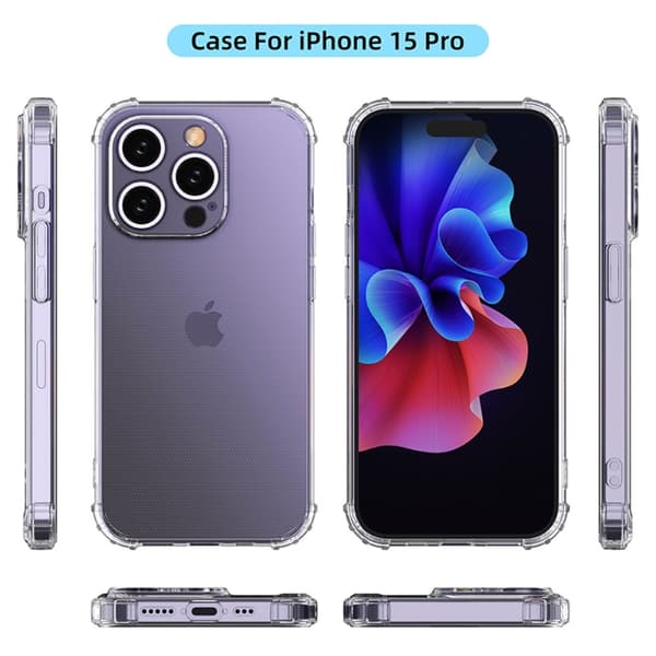 Deksel for iPhone 15 Pro - TPU-ramme + akrylrygg Transparent