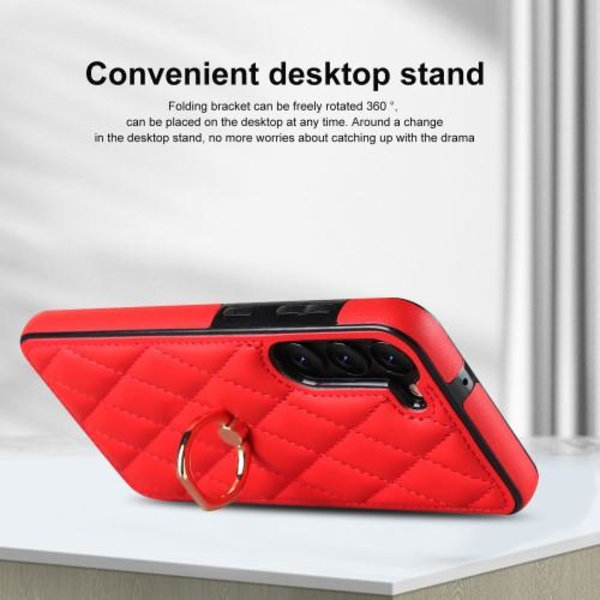 Samsung Galaxy S23 Rhombus Grid Mønsterveske Fingerring - Rød Red