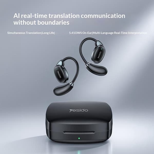 YESIDO Oversettelsesheadset – Bluetooth AI-oversettelse (Open-Ear) – Svart Black