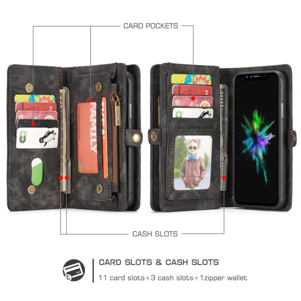 CASEME iPhone XS Max Retro Split läder plånboksfodral - Svart Svart