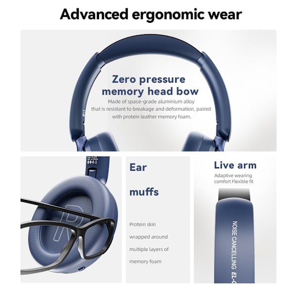 Trådløse PC Gaming Headset Støjreducerende Over-Ear Bluetooth Hovedtelefoner - Sort Black