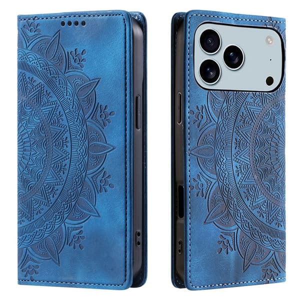 Cover til iPhone 17 Pro Max med Magnetisk Lukning Mønsterpræget Blue