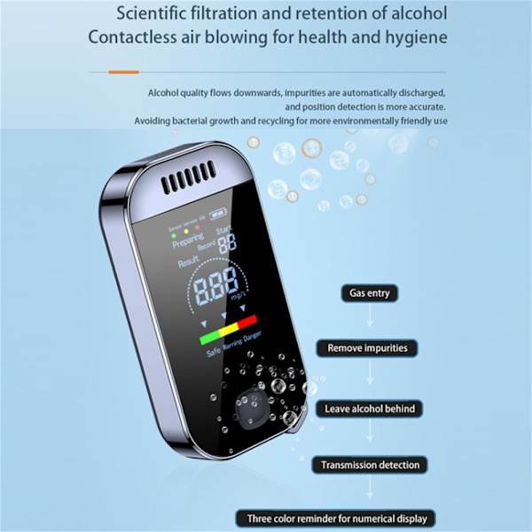Alkoholtester Digital Display Fargeskjerm Alkoholtester Berøringsfri detektor Black