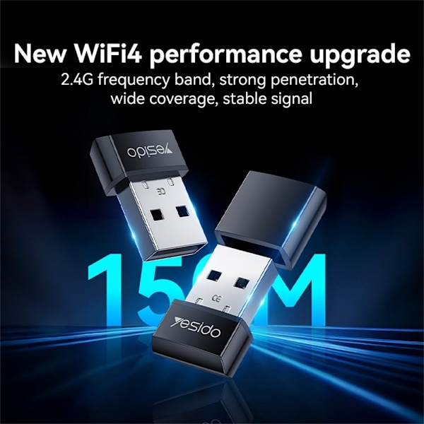 WiFi4-sovitin 150 Mbps:n nopea USB-langaton sovitin sisäänrakennetulla antennilla Black