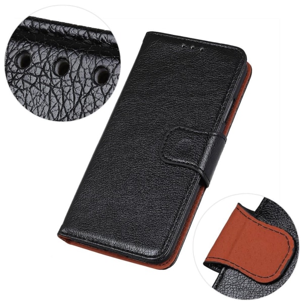 Tekstureret Split Wallet Case til Xiaomi Redmi Note 9 - Sort Black