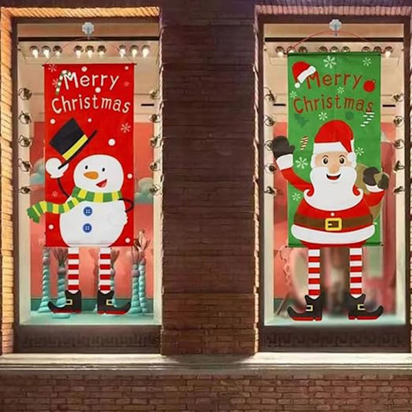 Glædelig jul Flag Xmas hængende banner dørdekoration - Snemand Red