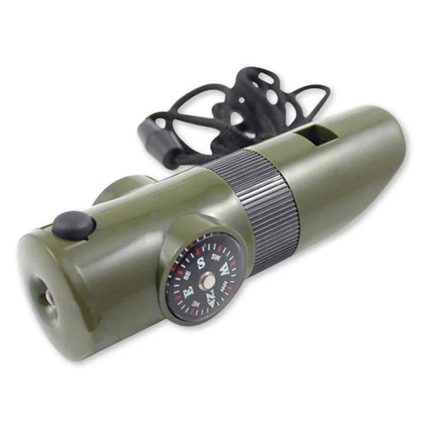 7 i 1 Visselpipa Hög Decibel Survival Whistle Ficklampa Kompass Termometer mm Grön one size