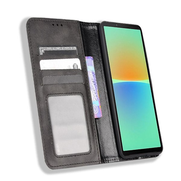 Wallet Stand Flip - telefonetui til Xperia 10 V - Sort Black