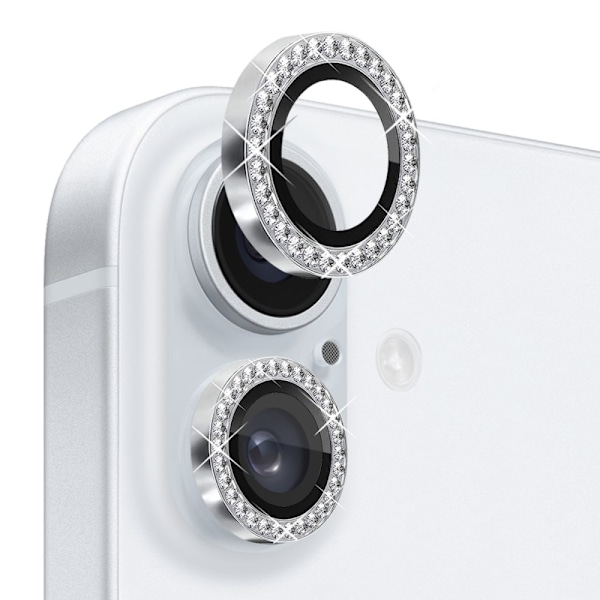 NORTHJO Kameralinsebeskyttelse med Strass til iPhone 16 / 16 Plus, Hærdet Glas Silver