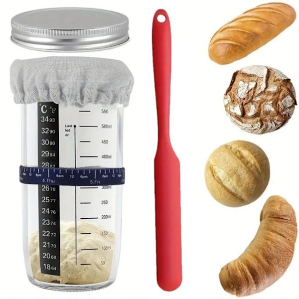 Sourdough 730ml Käymispurkki Lasinen leivontatarvikealoitusastia Transparent