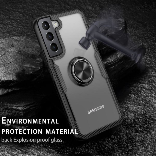 Samsung Galaxy S22 5G Fingerring Kickstand Hybrid Taske - Sølv/S Black