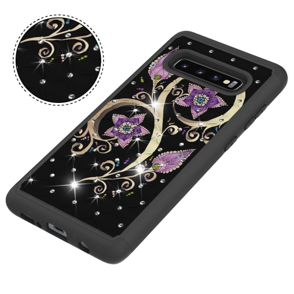 Samsung Galaxy S10+ Pattern PC TPU -puhelimen kuori - Vivid Flower Black