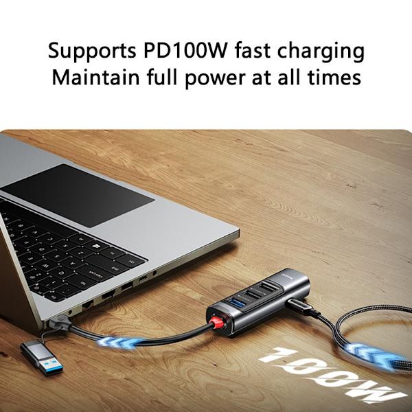USB + USB-C Hub Adapter Konverter USB 3.0 + 3xUSB 2.0 + PD 100W Black