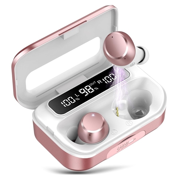 Q26 Bluetooth headset Digital Display In-Ear trådløse hovedtelefoner PowerBank funktion - Lyserød Pink