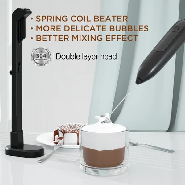 Mini Blender Mælkeskummer Håndholdt Skummer Elektrisk Drikkemixer - Sort Black