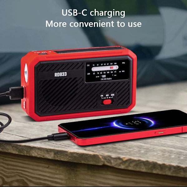 AM FM-radio aurinkoenergian lataus käsikampi taskulamppu PowerBank Red