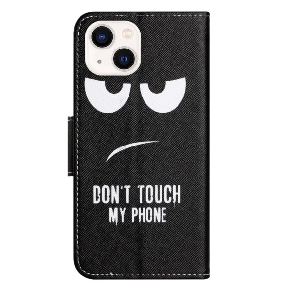 För iPhone 15 Plus Plånbok Fodral Skal Skydd - Don't Touch Svart