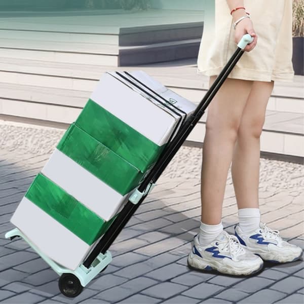 Foldbar Handlekurv med 2 Hjul - Handlekurv for Matvarer med Oppbevaringspose - Svart Black