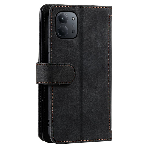Til Xiaomi Redmi 15C Etui med Lynlåslomme og 9 Kortlommer – Sort Black