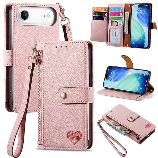 For iPhone Air Skal RFID-blockering Dragkedjeficka Plånboksfodral med Rem - Rosa Rosa