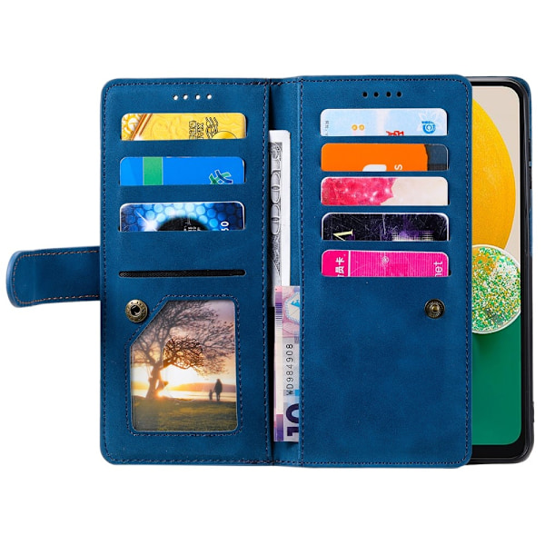 Til Samsung Galaxy S24 FE Etui med Lynlåslomme og 9 Kortlommer i PU-læder – Blå Blue