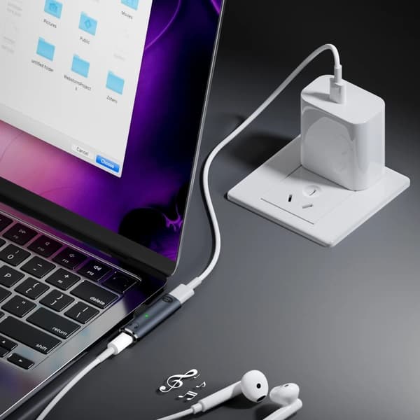 USB-C hann til 3,5 mm lyd + USB-C PD 100W ladeadapter Black