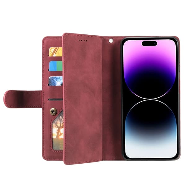 Til iPhone 17 Pro Max Deksel med glidelås og 9 kortspor Red