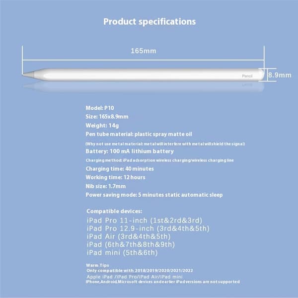 Stylus Touch-penn for iPad Air 2022 iPad mini 2021 iPad Pro 12.9 2021 med flere White