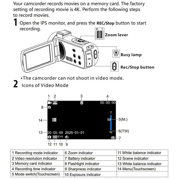 Videokamera Actionkamera 8K Mikrofon Modlysblænde 96MP 3.0" Touchskærm 18X Zoom Black