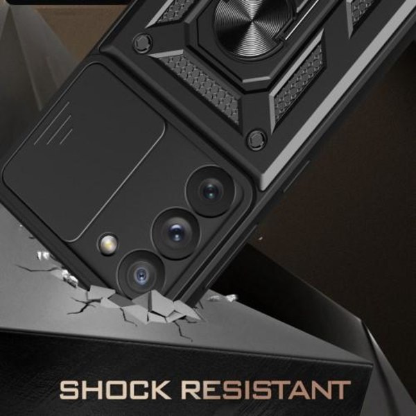 Samsung Galaxy S23 Shockproof TPU + PC Kickstand Phone Case Car Mount Metal Sheet - Black Black