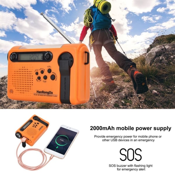 Bärbar Radio LED-ficklampa 2000mAh batteri SOS handvev Soldriven Grön