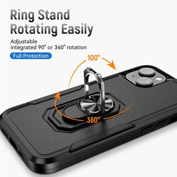 iPhone 14 Plus Hybrid - deksel Med Fingerring & Metallplate - Svart Black