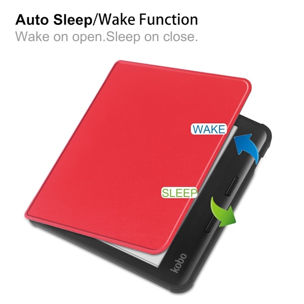 For Kobo Libra Colour Etui PU Læder + TPU E - Reader Cover Red