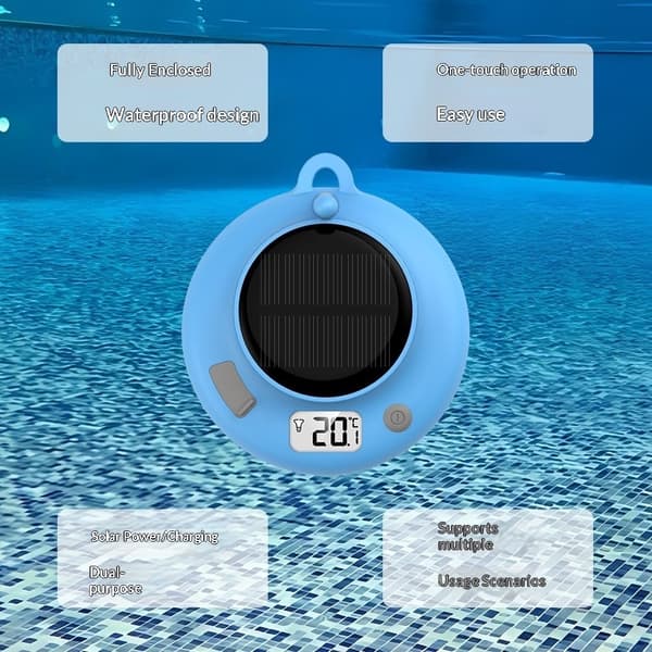 Termometer Vattentemperatur Uppladdningsbar flytande digital solcellstermometer Blå