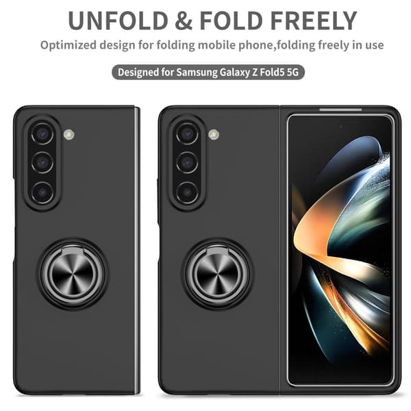 Til Samsung Galaxy Z Fold5 5G Dekseldeksel Ring Bilfeste - Svart Black