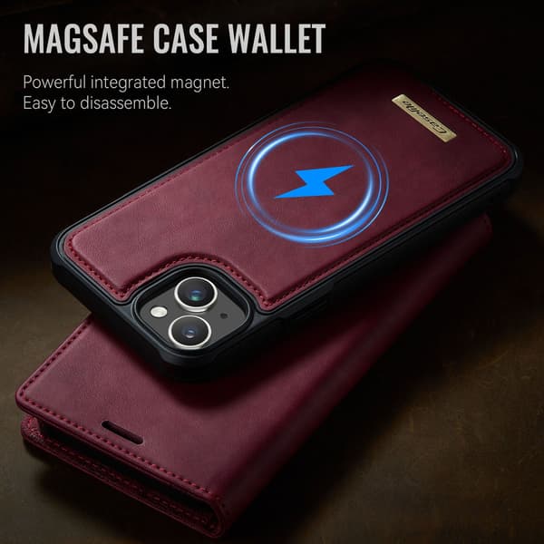 CASEME Til iPhone 15 Lommebokdeksel Magnetisk Avtakbar RFID Beskyttelse Red