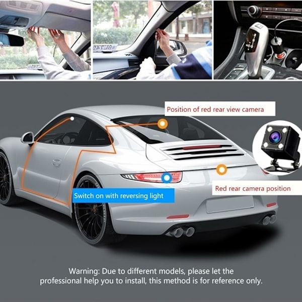 Bilkamera 3 objektiv vidvinkel 1080P HD bil DVR Dash Cam parkeringsmonitor Svart